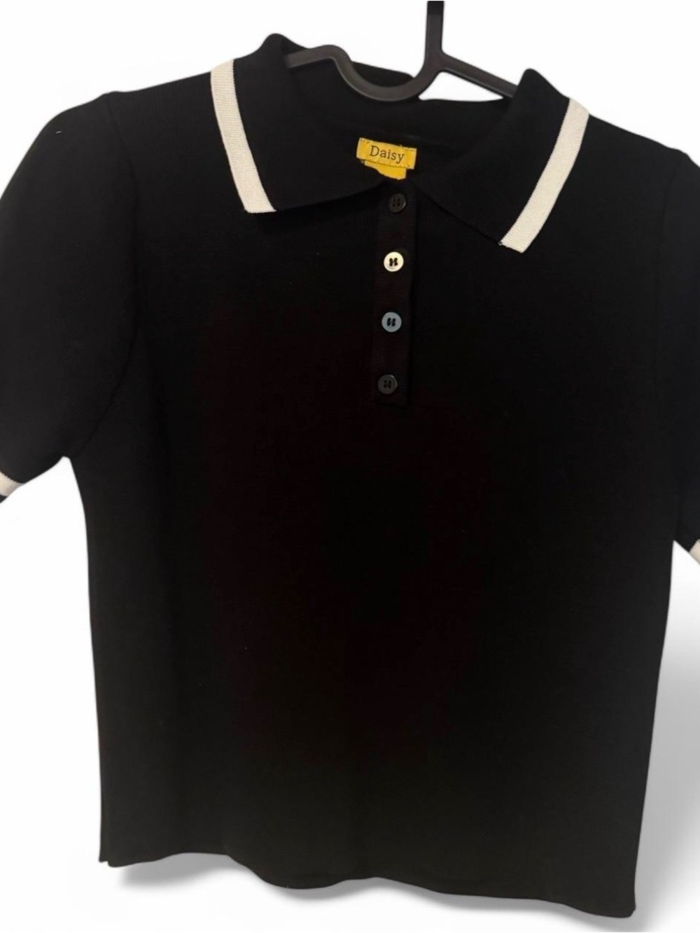 Daisy Black Polo Top with White Trim Skirt Set